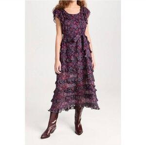 CLEOBELLA milana dress in bordeaux floral Size Medium Bohemian Maxi